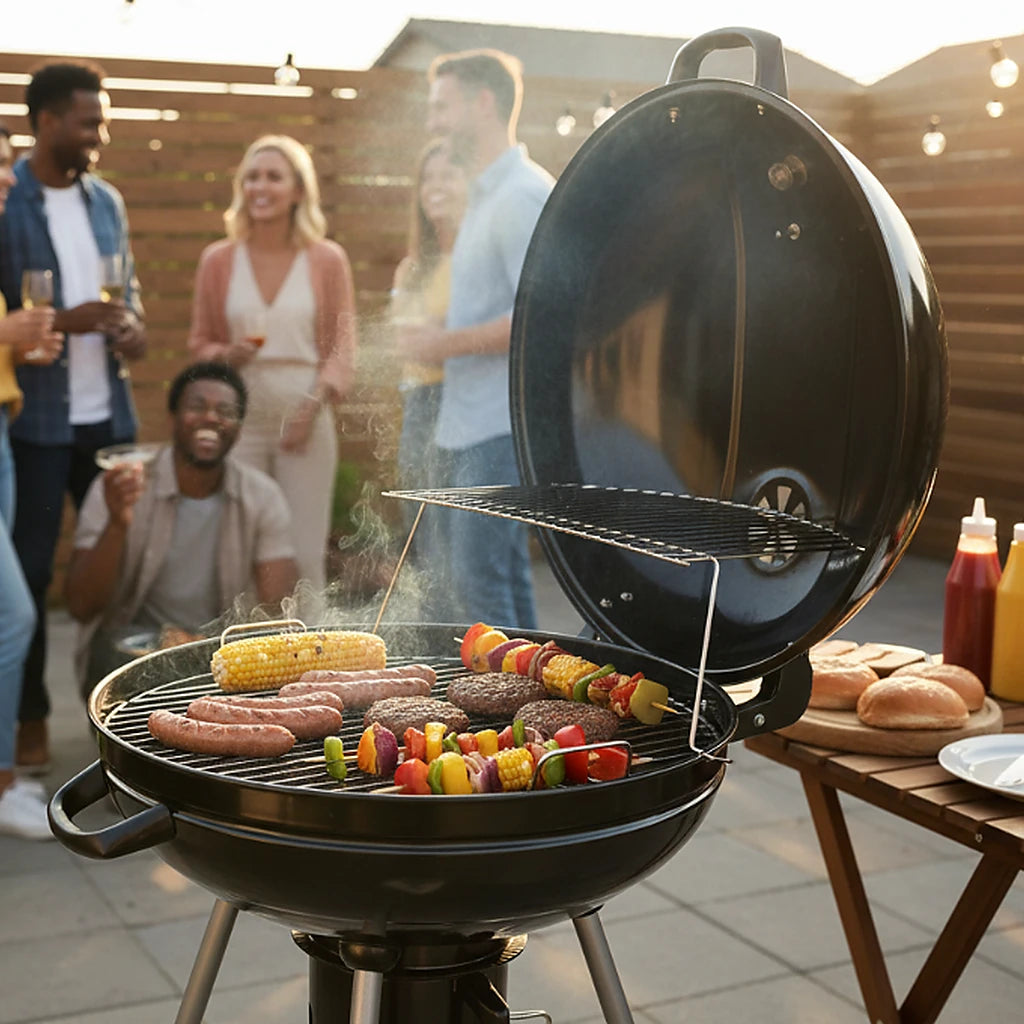 Grătar de Grădină pe Cărbuni cu Capac și Termometru, Diametru 57 cm - MAXY
