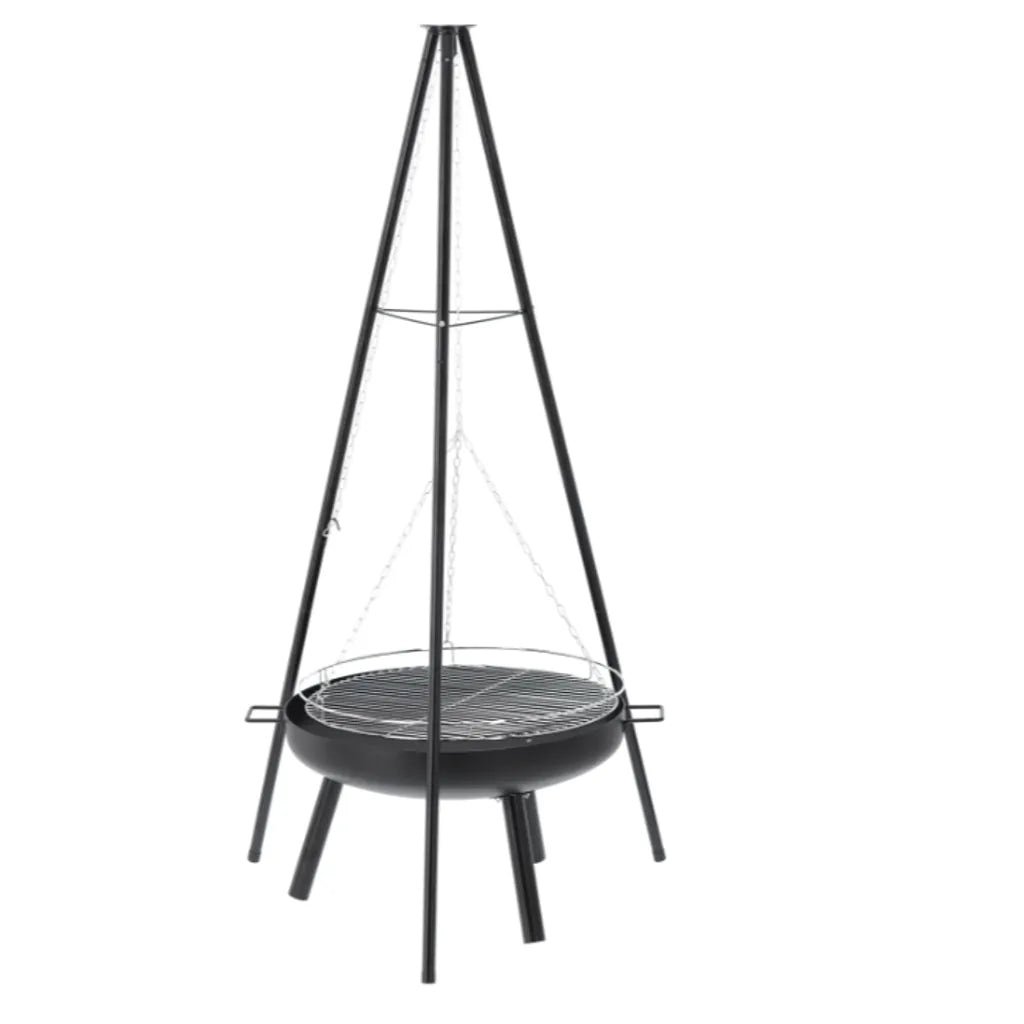 Grătar Suspendat pe Trepied cu Înălțime Reglabilă, Grătar Cromat Ø58 cm, 64,5 x 64,5 x 150 cm - MAXY