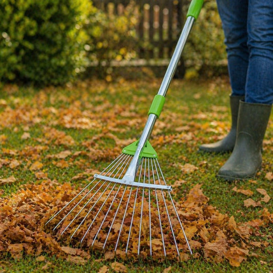 Greblă Reglabilă pentru Frunze 15 Dinți – Lățime Ajustabilă 20-59 cm, Mâner Telescopic 120-160 cm - MAXY