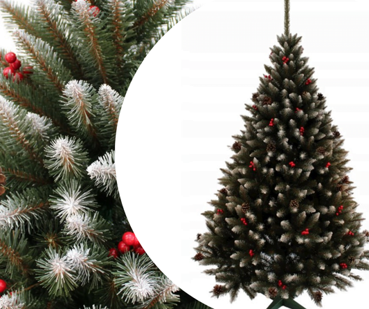 Brad Artificial de  Crăciun, cu Vârfuri Ninse, Conuri și Fructe Roșii - 180cm - MAXY