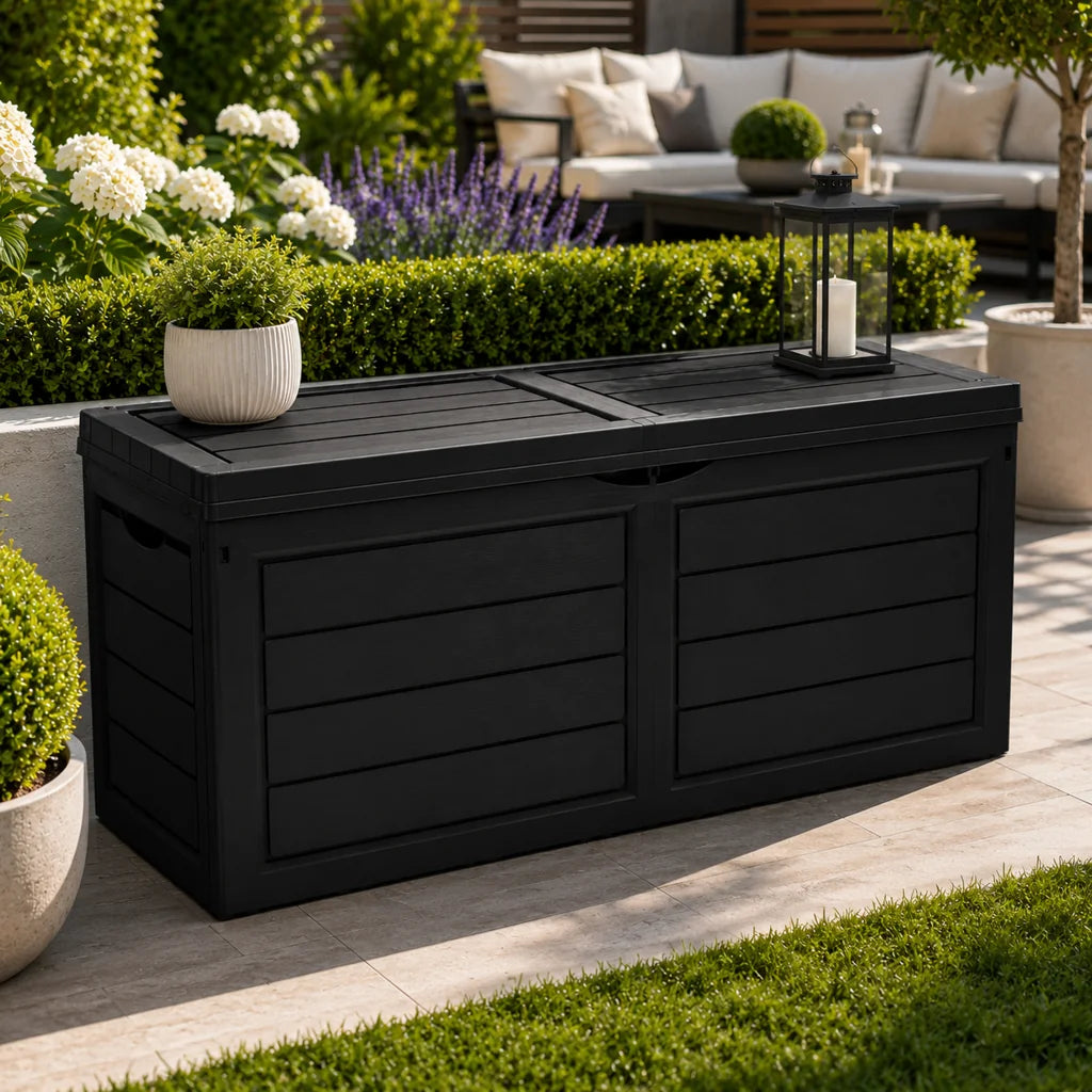 Ladă de Depozitare Grădină 320L, Neagră, 119 x 52 x 53 cm - MAXY
