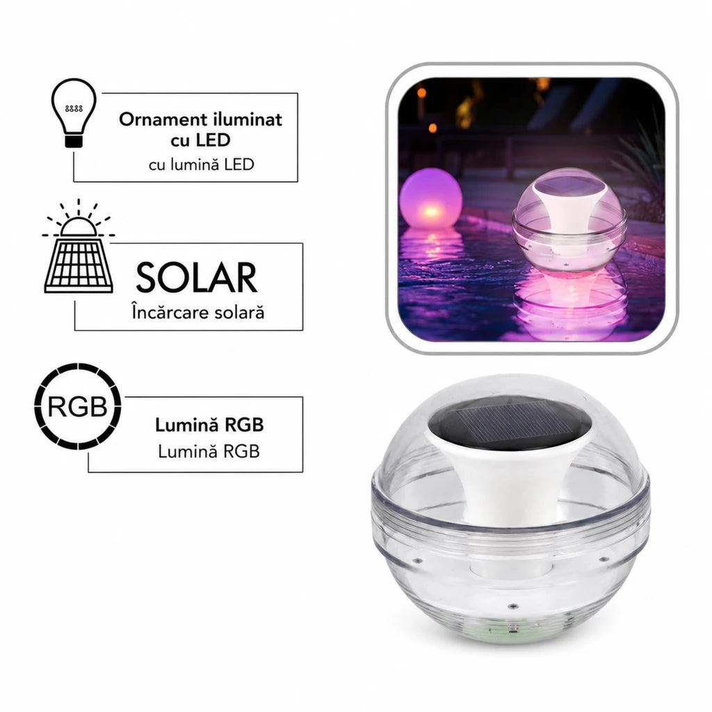 Lampă LED Solară Plutitoare pentru Piscină Multicoloră 10.5 x 10 cm - MAXY