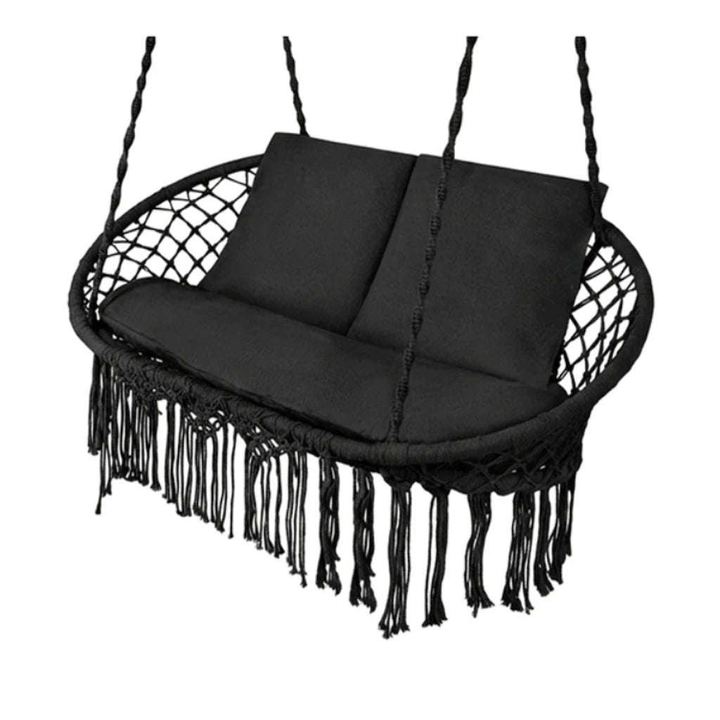 Leagan Tip Cuib Suspendat Dublu, Negru, Cu 3 Perne