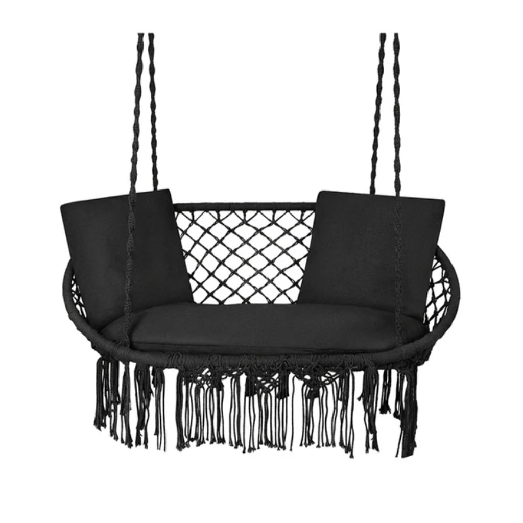 Leagan Tip Cuib Suspendat Dublu, Negru, Cu 3 Perne