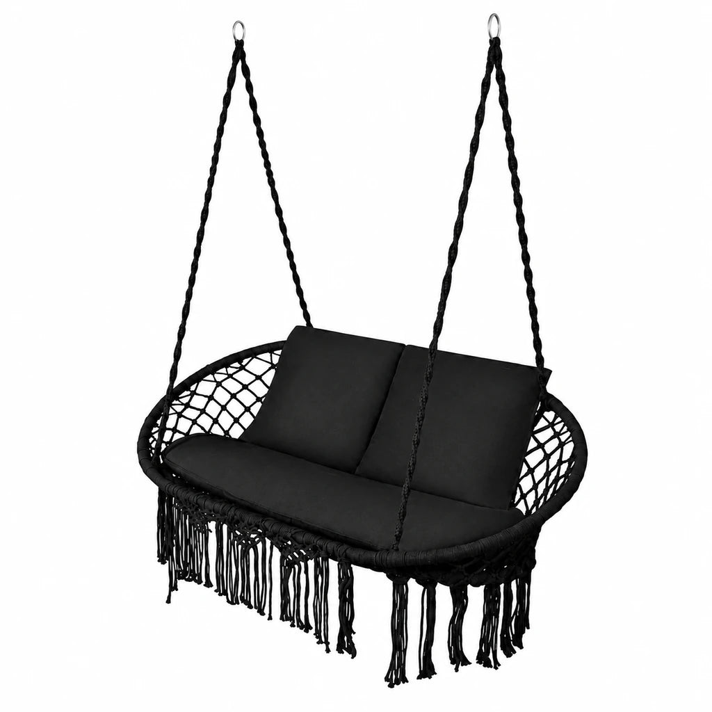 Leagan Tip Cuib Suspendat Dublu, Negru, Cu 3 Perne