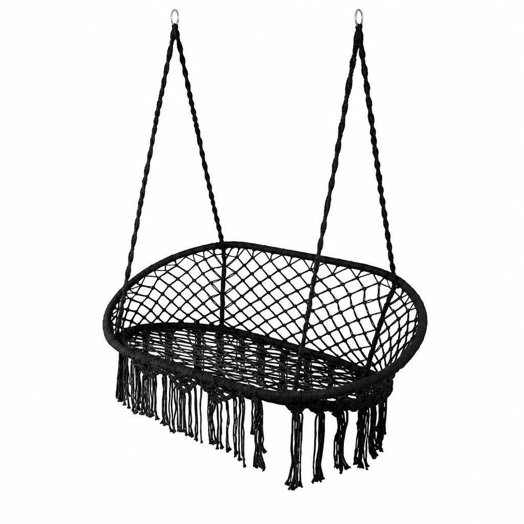 Leagan Tip Cuib Suspendat Dublu, Negru, Cu 3 Perne