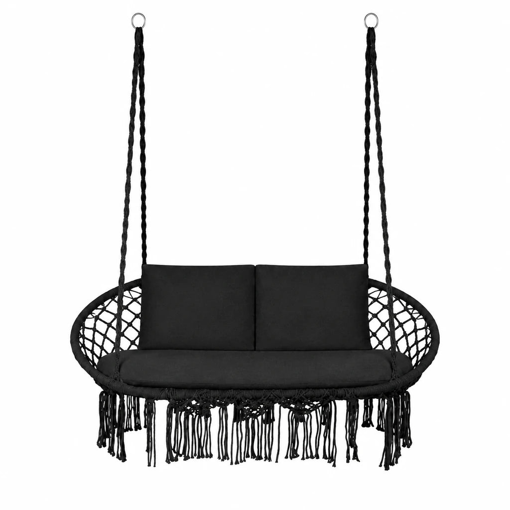 Leagan Tip Cuib Suspendat Dublu, Negru, Cu 3 Perne