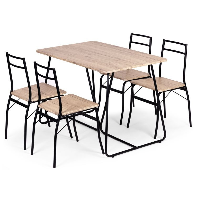 Set Masă și 4 Scaune pentru Bucătărie și Sufragerie PARIS, 110 x 70 cm, Maro Deschis - MAXY