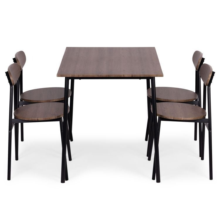 Set Masa Si 4 Scaune OSLO Pentru Sufragerie, Bucatarie, Maro Inchis