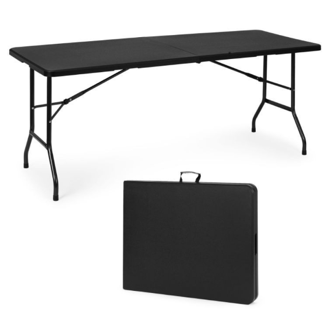 Masă Pliabilă de Grădină 180x70x74 cm – Cadru Oțel, Culoare Negru - MAXY