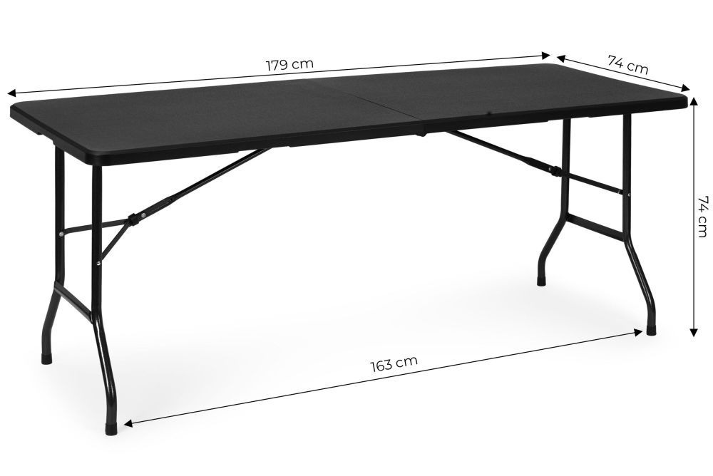 Masă Pliabilă de Grădină 180x70x74 cm – Cadru Oțel, Culoare Negru - MAXY