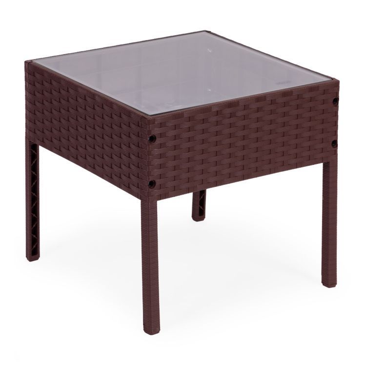 Set Masa Cu 2 Fotolii Gradina, Balcon, Terasa, Cu Perne Crem, Culoare Maro - MAXY