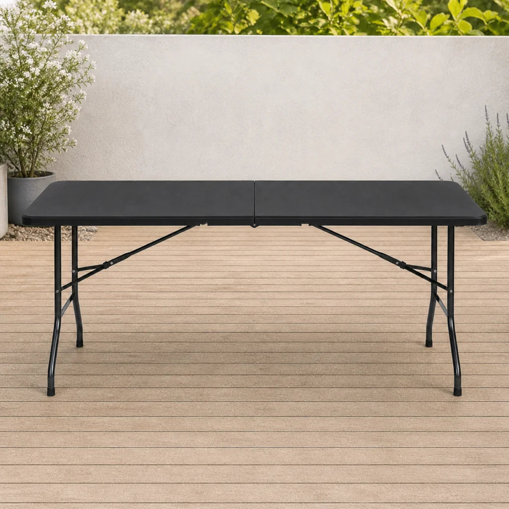 Masă Pliabilă de Grădină 180x70x74 cm – Cadru Oțel, Culoare Negru - MAXY
