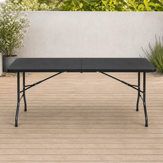 Masă Pliabilă de Grădină 180x70x74 cm – Cadru Oțel, Culoare Negru - MAXY