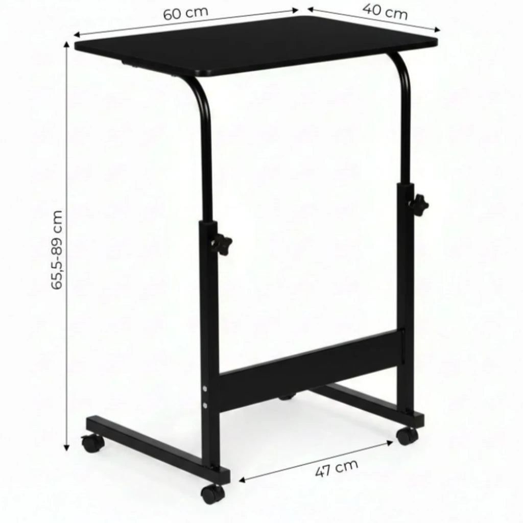 Masă pentru Laptop cu Roți 60x40 cm, Înălțime Reglabilă 65,5–89 cm, Culoare Negru