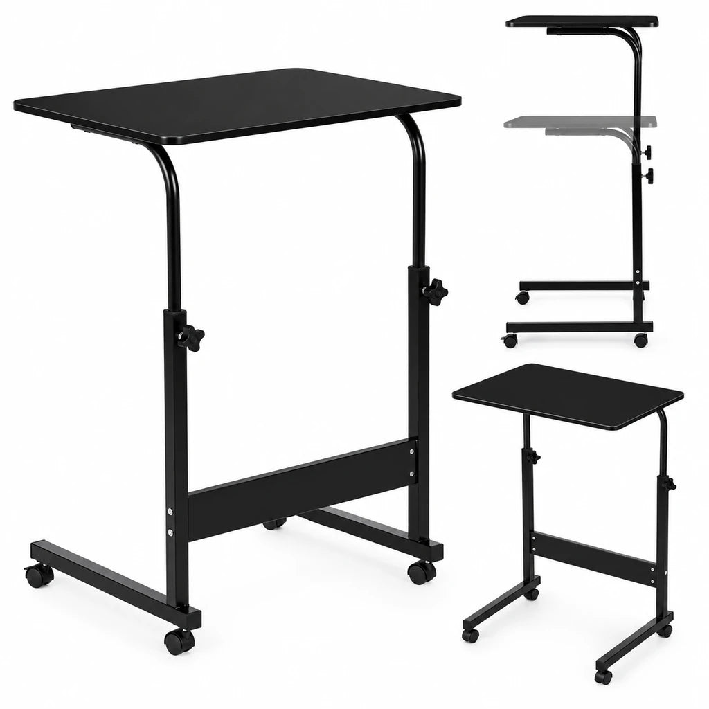 Masă pentru Laptop cu Roți 60x40 cm, Înălțime Reglabilă 65,5–89 cm, Culoare Negru