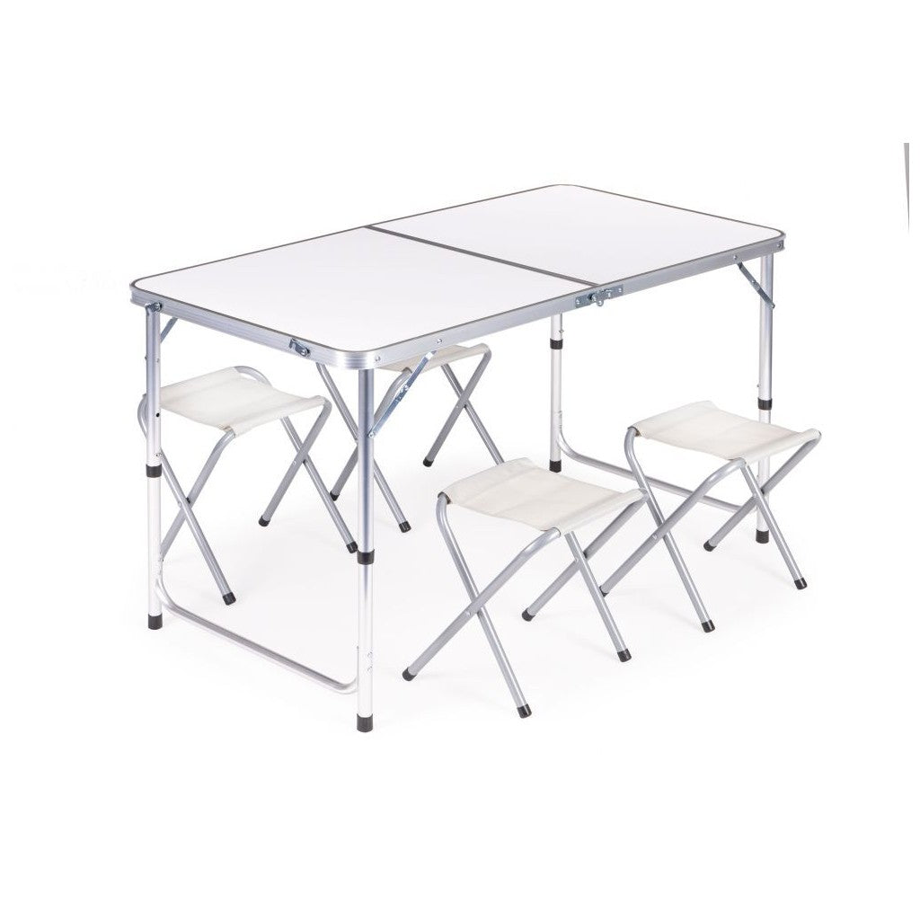 Set Masă Camping Pliabilă cu 4 Scaune, Alb - MAXY