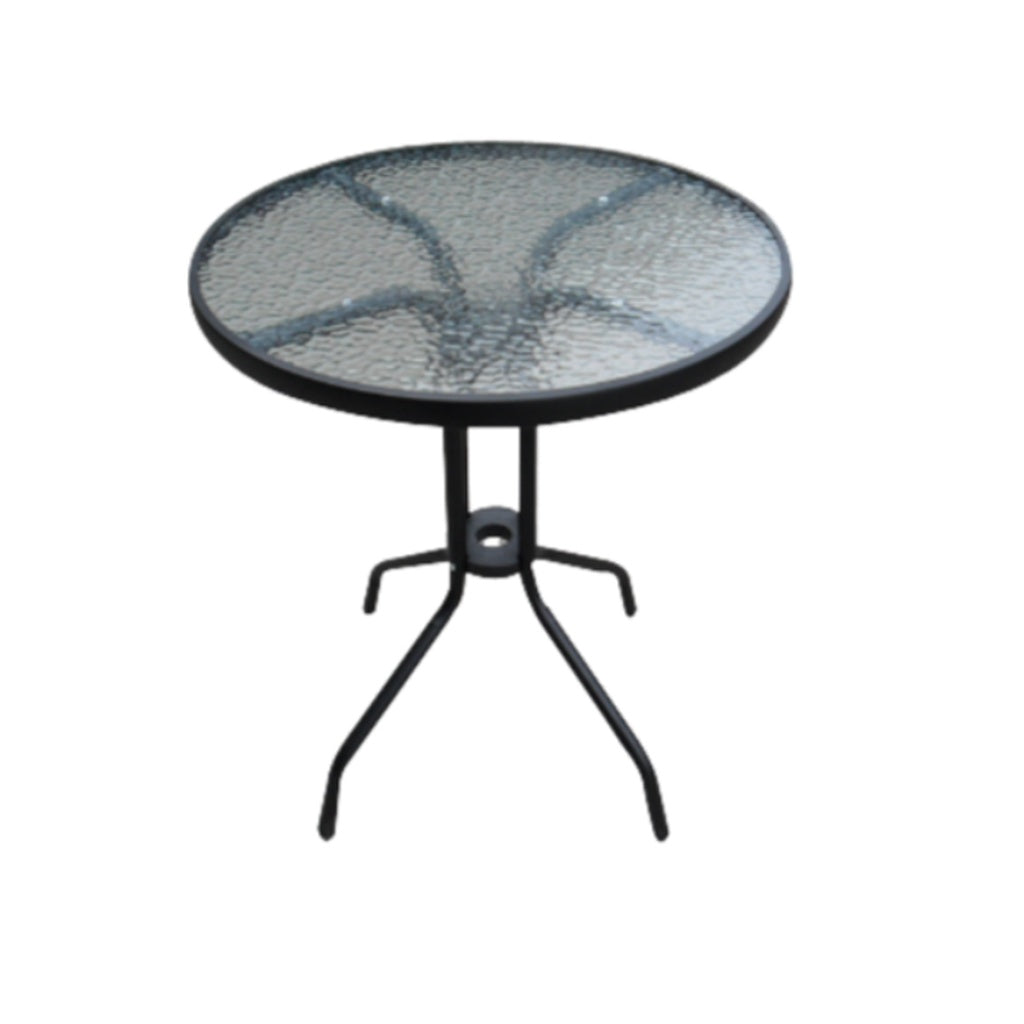 Masă Metalică de Grădină cu Blat din Sticlă 60x60x70 cm Neagră - MAXY