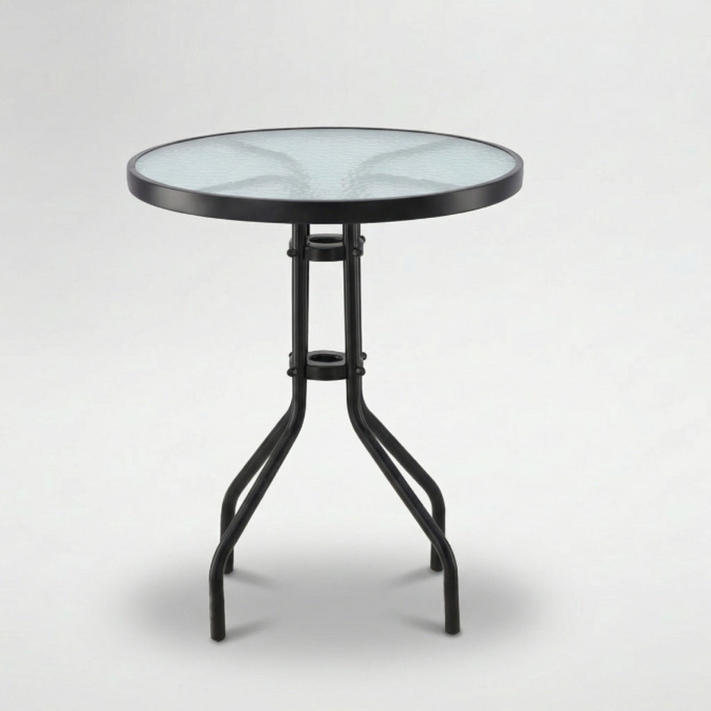 Masă Metalică de Grădină cu Blat din Sticlă 60x60x70 cm Neagră - MAXY