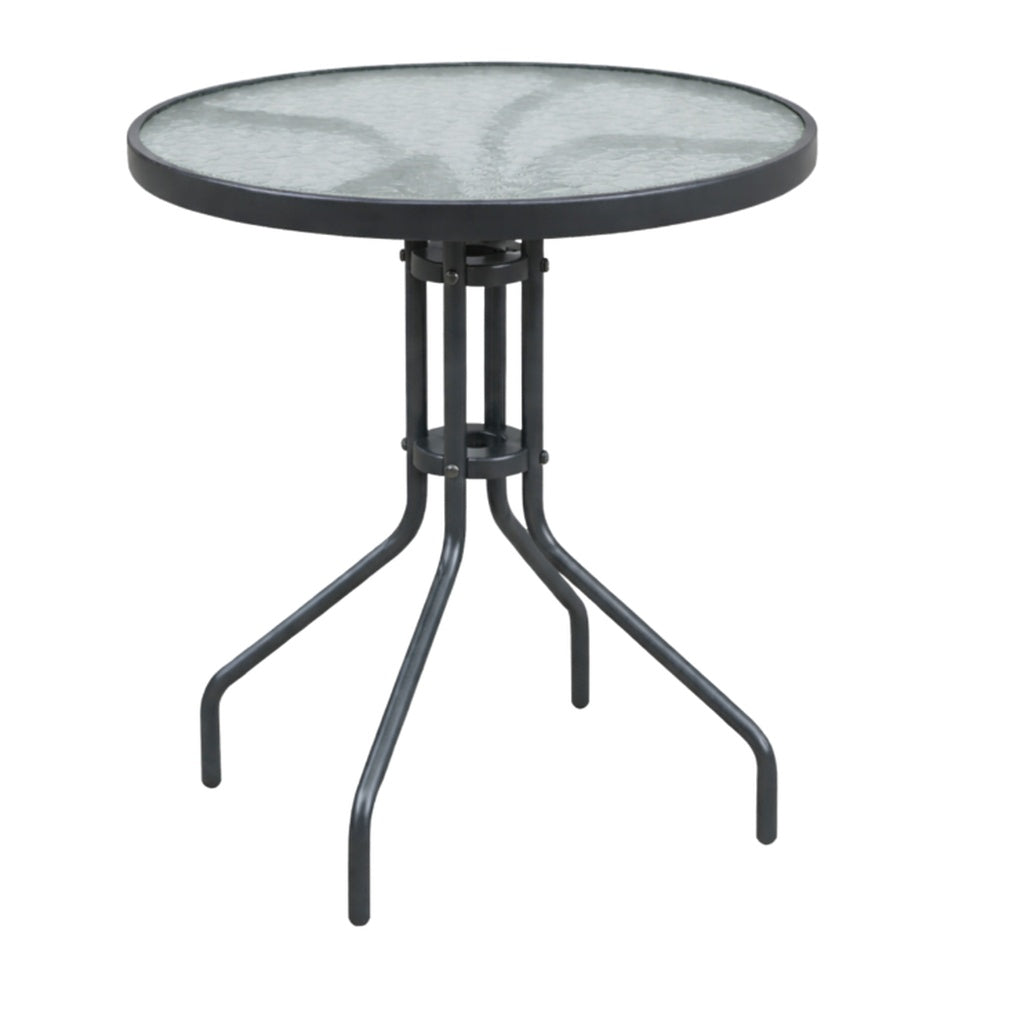 Masă Metalică de Grădină cu Blat din Sticlă 60x60x70 cm, Gri/Negru - MAXY