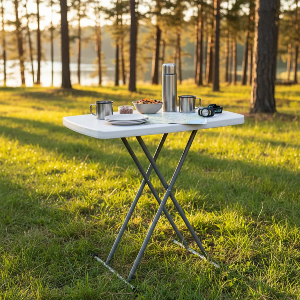 Masa Pliabila Reglabila pentru Camping, Picnic si Catering 76,5 x 49,5 x 36-71,5 cm Alba - MAXY