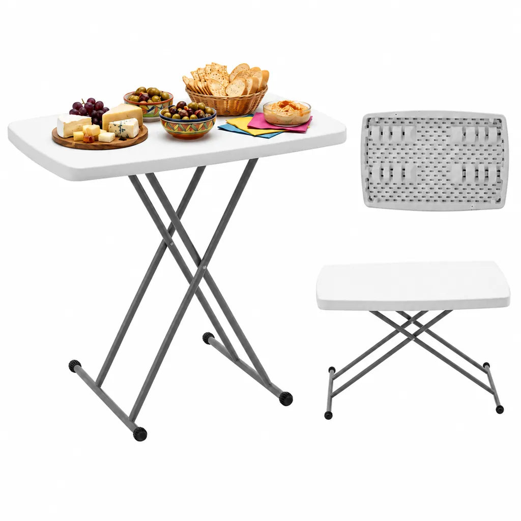 Masa Pliabila Reglabila pentru Camping, Picnic si Catering 76,5 x 49,5 x 36-71,5 cm Alba - MAXY