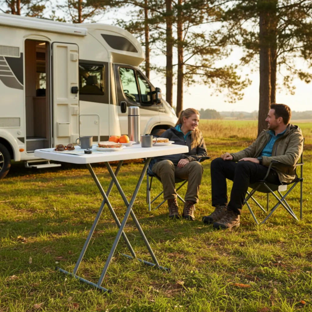 Masa Pliabila Reglabila pentru Camping, Picnic si Catering 76,5 x 49,5 x 36-71,5 cm Alba - MAXY