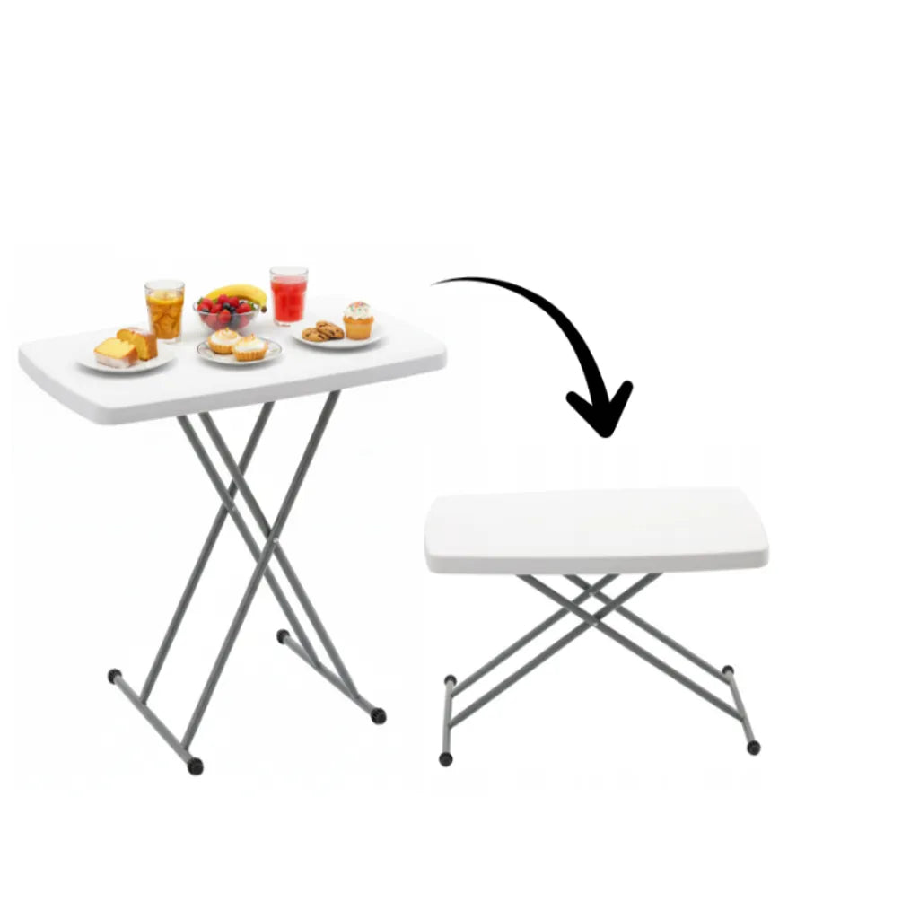 Masa Pliabila Reglabila pentru Camping, Picnic si Catering 76,5 x 49,5 x 36-71,5 cm Alba - MAXY