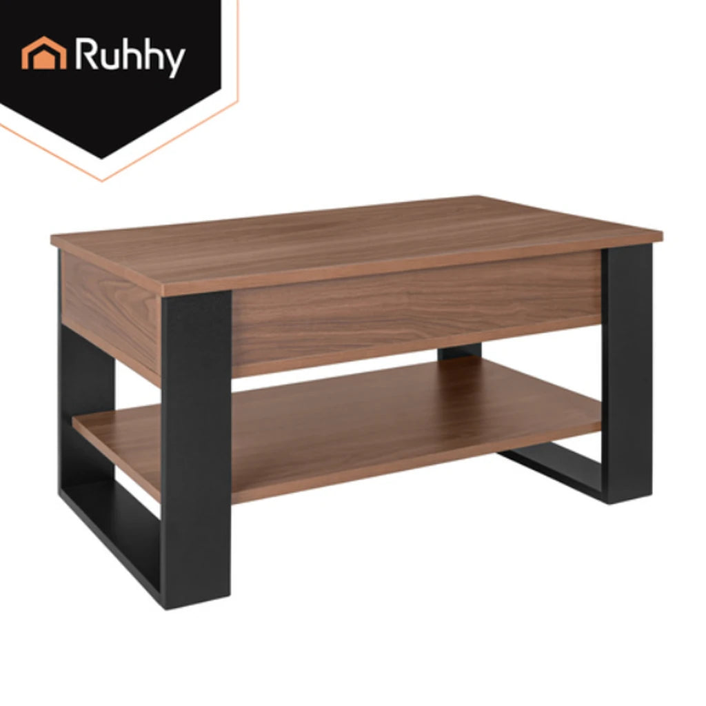 Măsuță De Cafea Cu Blat Pliabil 92x51 cm, Compartiment Depozitare, Raft Inferior, Stejar Artizanal și Negru