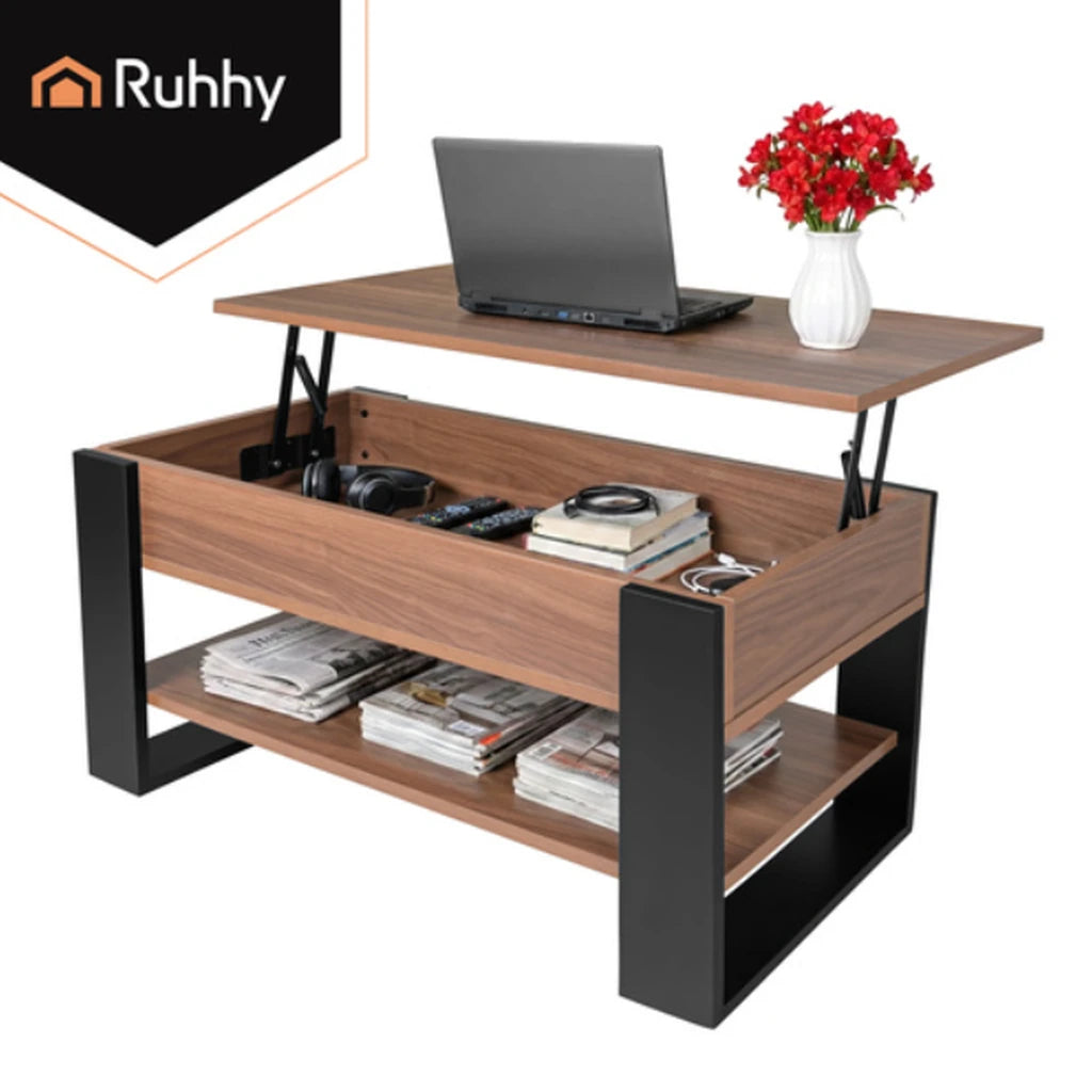 Măsuță De Cafea Cu Blat Pliabil 92x51 cm, Compartiment Depozitare, Raft Inferior, Stejar Artizanal și Negru