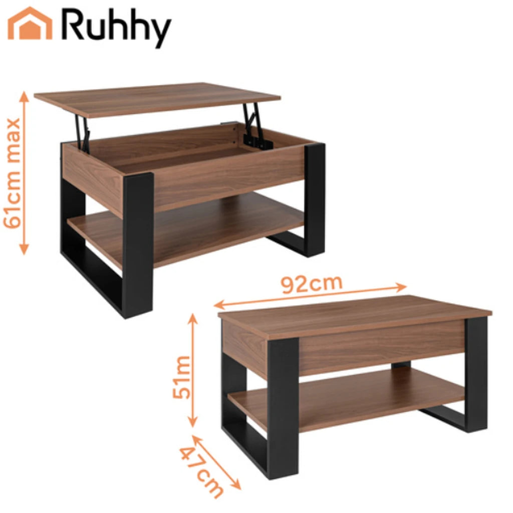 Măsuță De Cafea Cu Blat Pliabil 92x51 cm, Compartiment Depozitare, Raft Inferior, Stejar Artizanal și Negru
