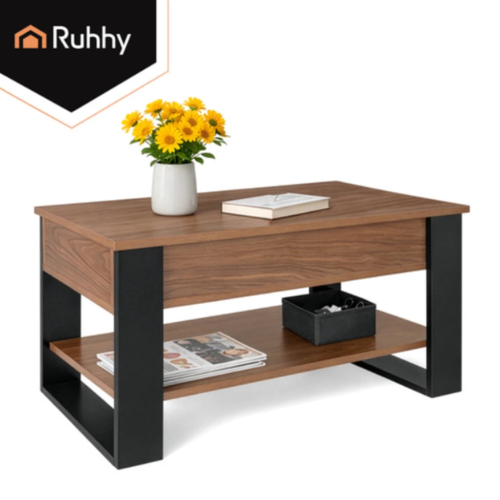 Măsuță De Cafea Cu Blat Pliabil 92x51 cm, Compartiment Depozitare, Raft Inferior, Stejar Artizanal și Negru