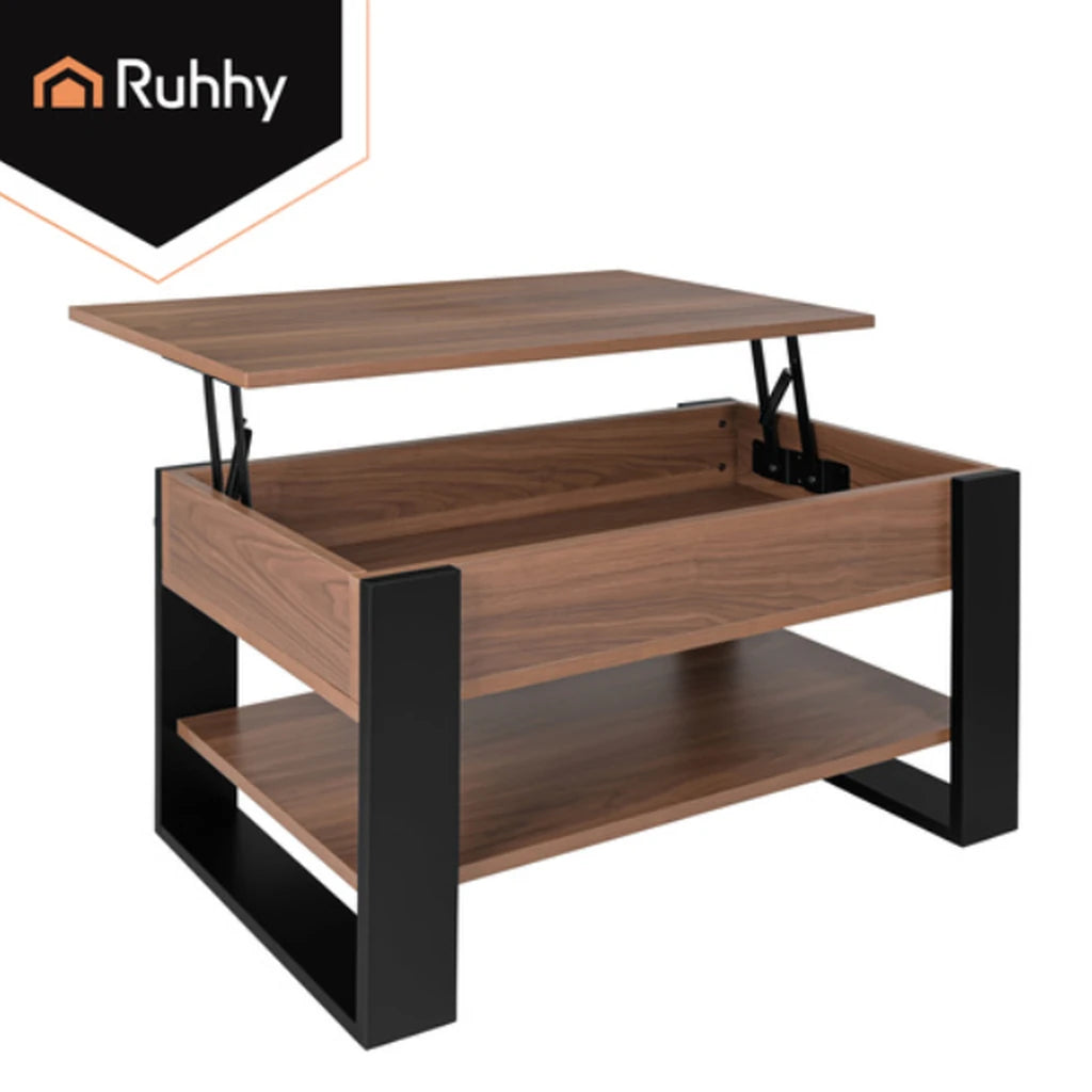 Măsuță De Cafea Cu Blat Pliabil 92x51 cm, Compartiment Depozitare, Raft Inferior, Stejar Artizanal și Negru