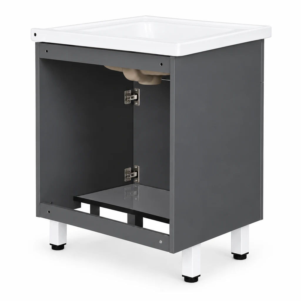 Mobilier de Baie cu Chiuvetă și Oglindă, Culoare Gri