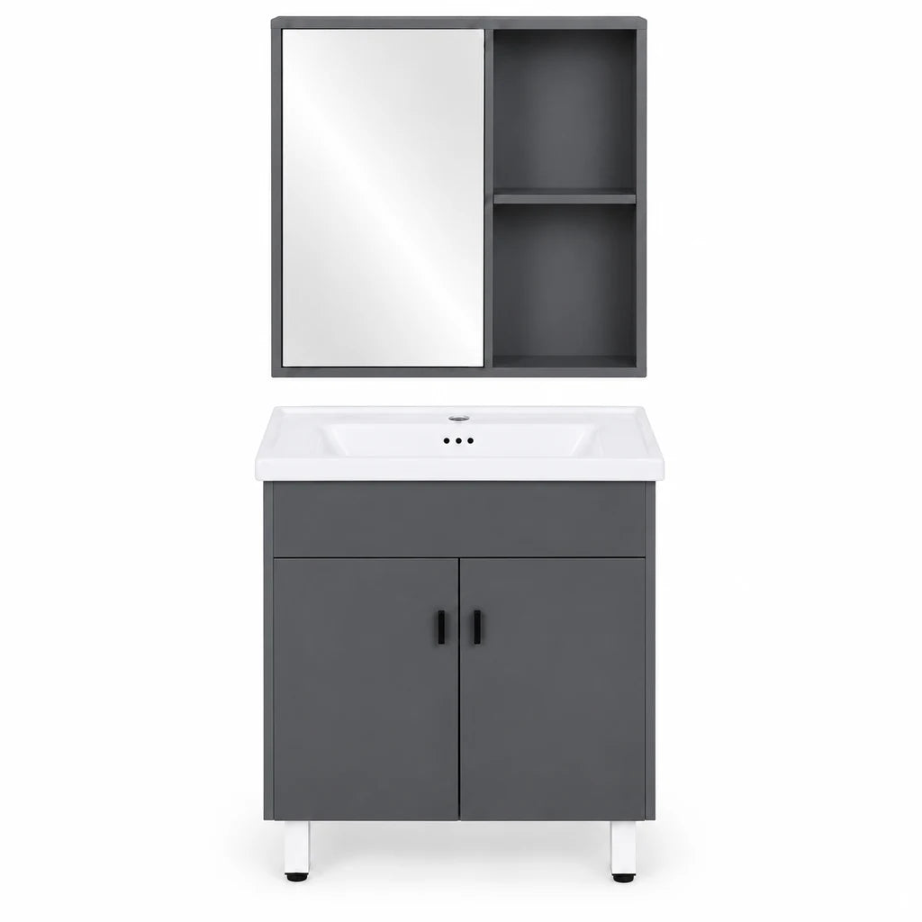 Mobilier de Baie cu Chiuvetă și Oglindă, Culoare Gri