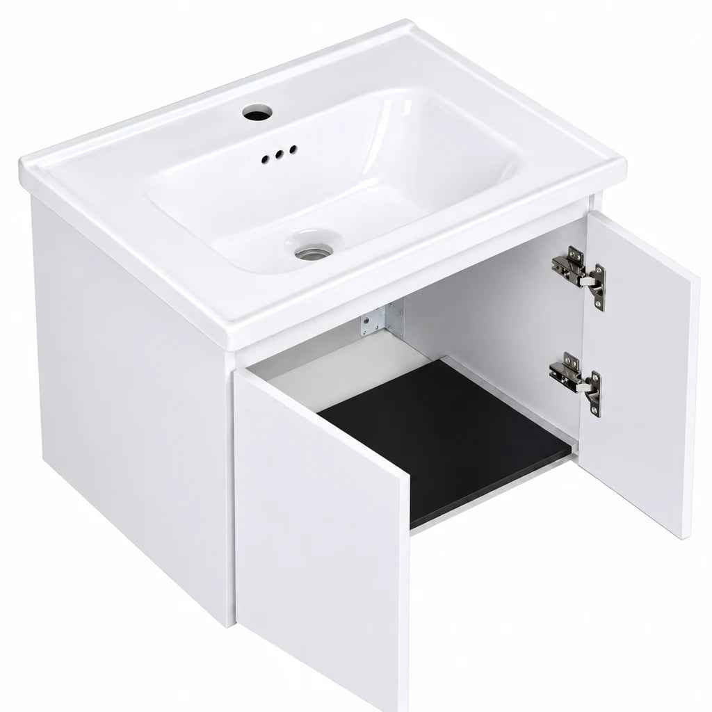 Mobilier de Baie Suspendat Cu Chiuvetă Si Oglindă, Culoare Alb