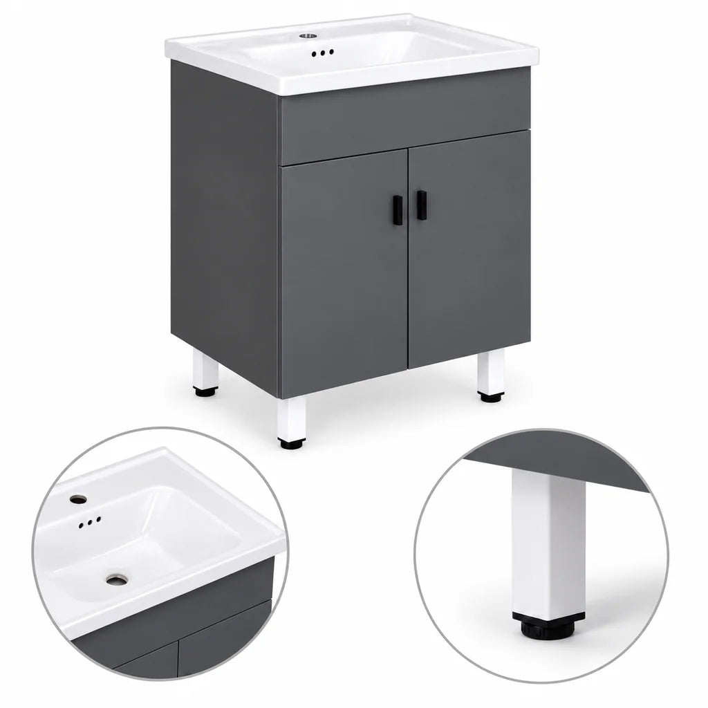 Mobilier de Baie cu Chiuvetă și Oglindă, Culoare Gri