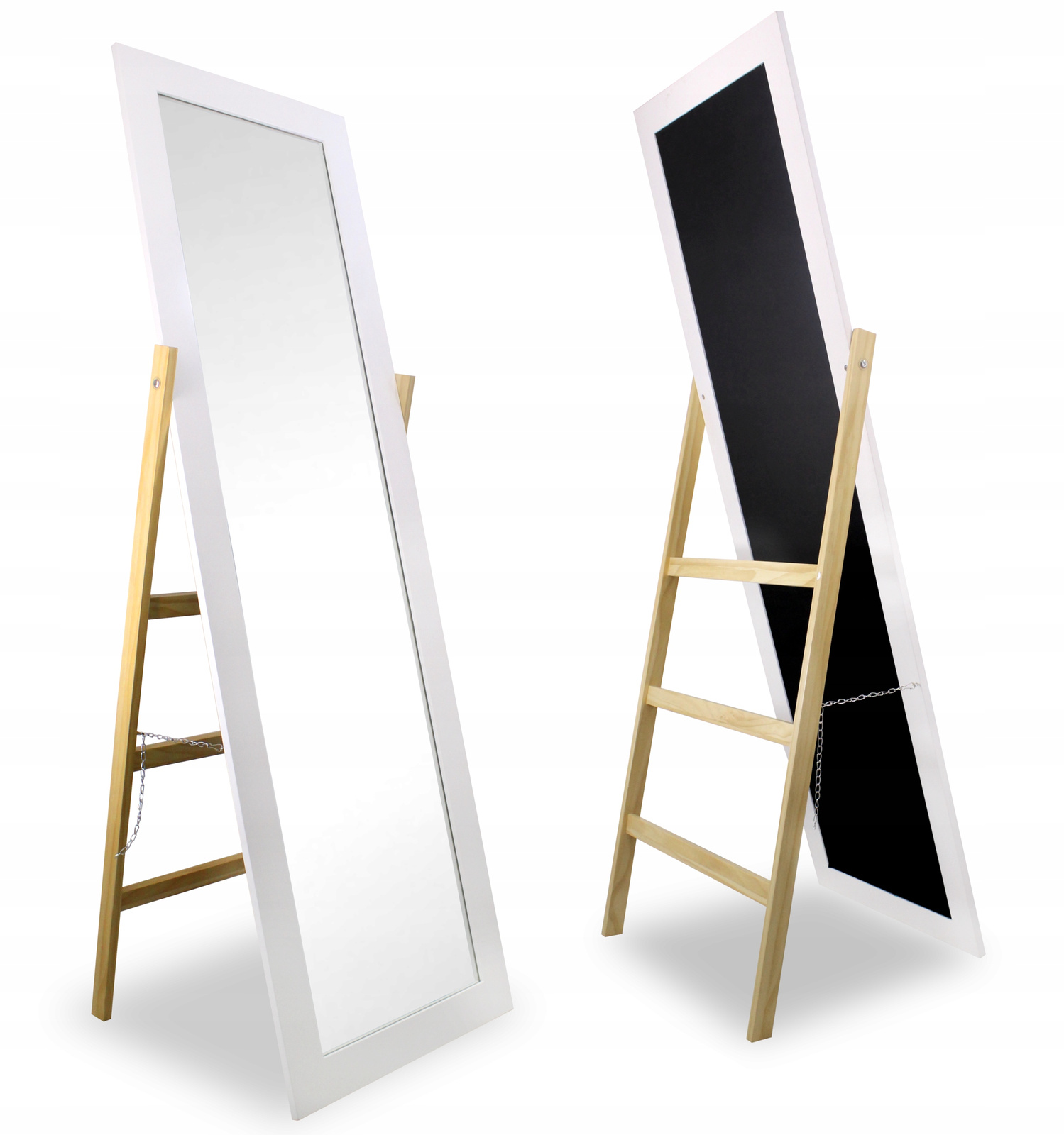 Oglindă de Podea cu Suport din Lemn, Alb cu Maro, 54x41x157cm - MAXY