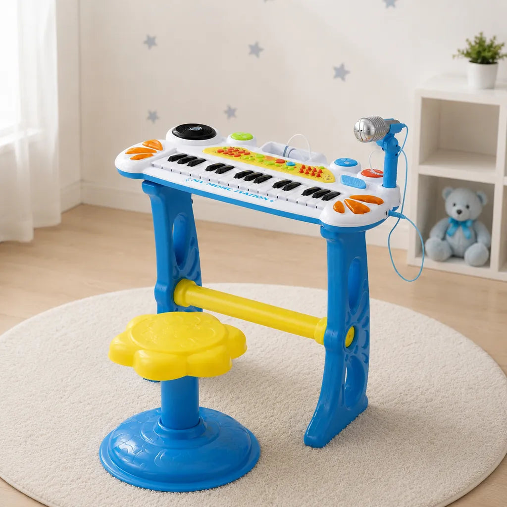 Orga pentru Copii cu 31 Clape, Microfon Inclus, Funcție Karaoke și Conectare MP3, Roz - MAXY