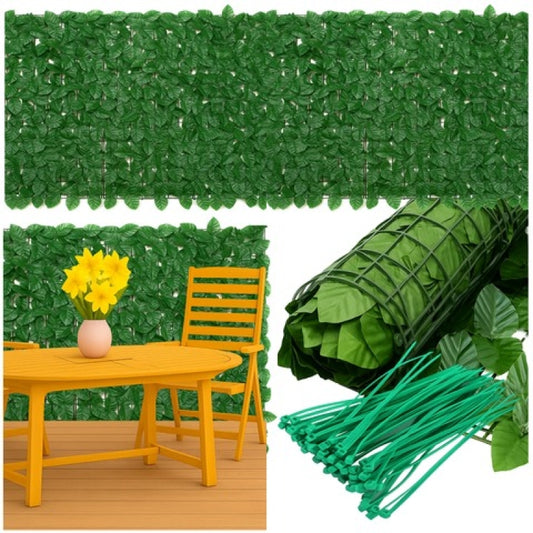 Panou Cu Frunze Artificiale Decorativ, Dimensiune 100×300 cm, Culoare Verde - MAXY