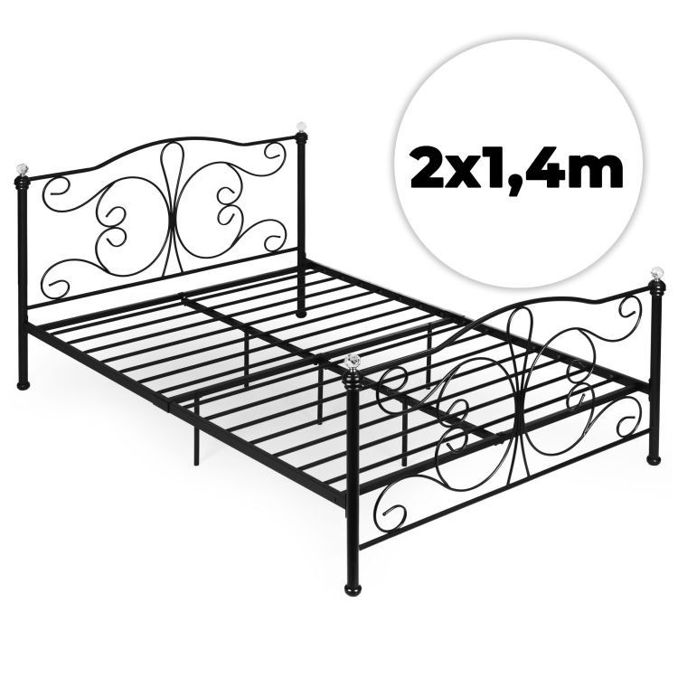 Pat Metalic 140x200 cm cu Design Elegant și Detalii Decorative, Negru, Fără Saltea - MAXY