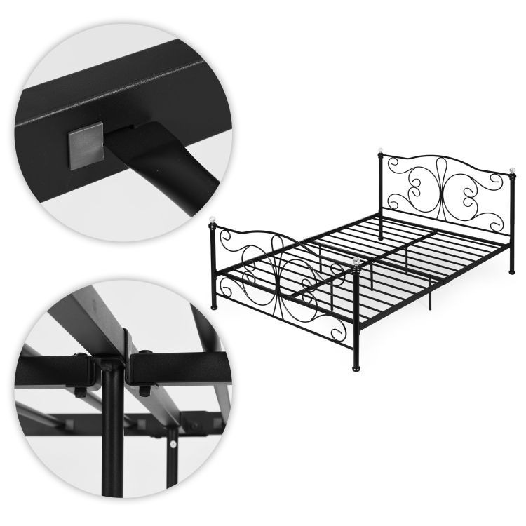 Pat Metalic 140x200 cm cu Design Elegant și Detalii Decorative, Negru, Fără Saltea - MAXY