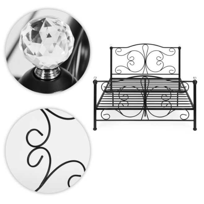 Pat Metalic 140x200 cm cu Design Elegant și Detalii Decorative, Negru, Fără Saltea - MAXY