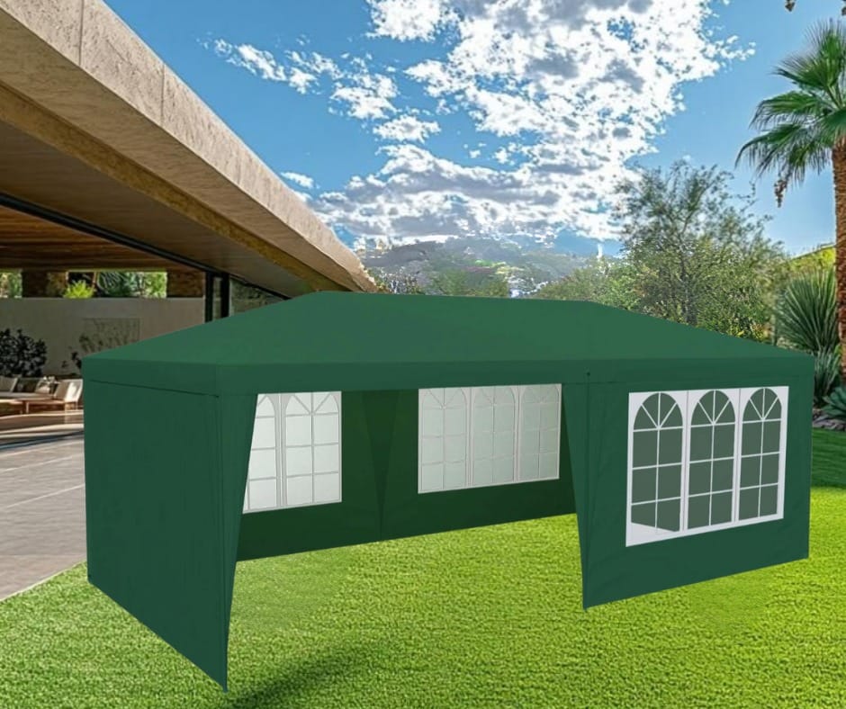 Pavilion De Grădină 3x6 m Cu 6 Pereți, Ferestre Mari și Protecție UV, Verde