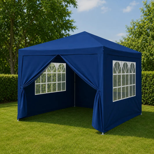 Pavilion Grădină 3x3 m cu 4 Pereți Laterali și Ușă cu Fermoar Albastru - MAXY
