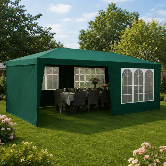 Pavilion De Grădină 3x6 m Cu 6 Pereți, Ferestre Mari și Protecție UV, Verde - MAXY