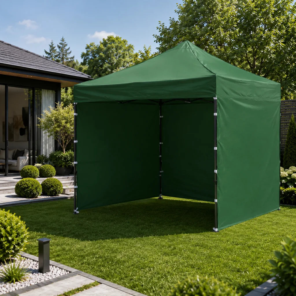 Pavilion de Grădină Metalic 3x3 m Pliabil cu 3 Pereți Laterali Verde - MAXY