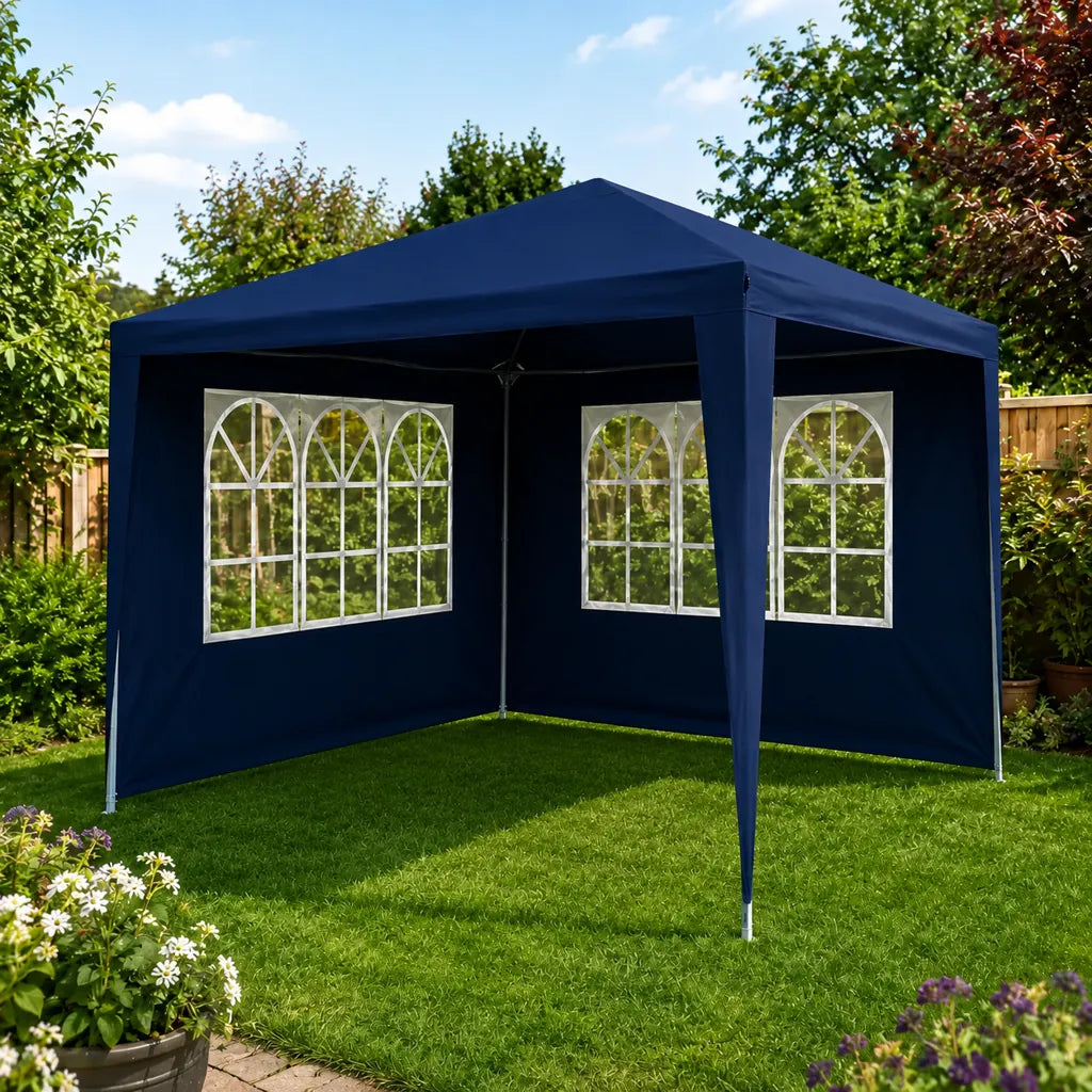Pavilion Grădină 3x3x2.5m cu 2 Pereți Laterali Albastru - MAXY