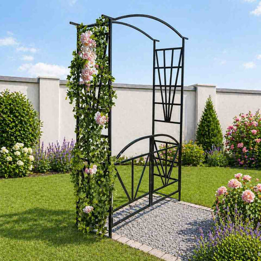 Pergolă de grădină metalică cu ușă 114x45x208 cm - MAXY