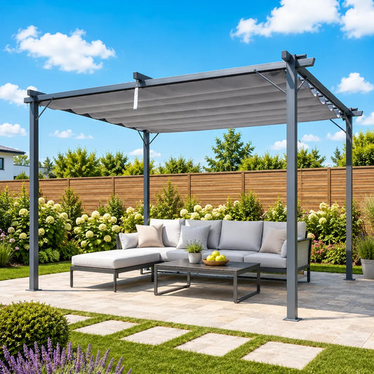 Pergolă din Aluminiu pentru Grădină 295x295 cm cu Copertină Gri - MAXY